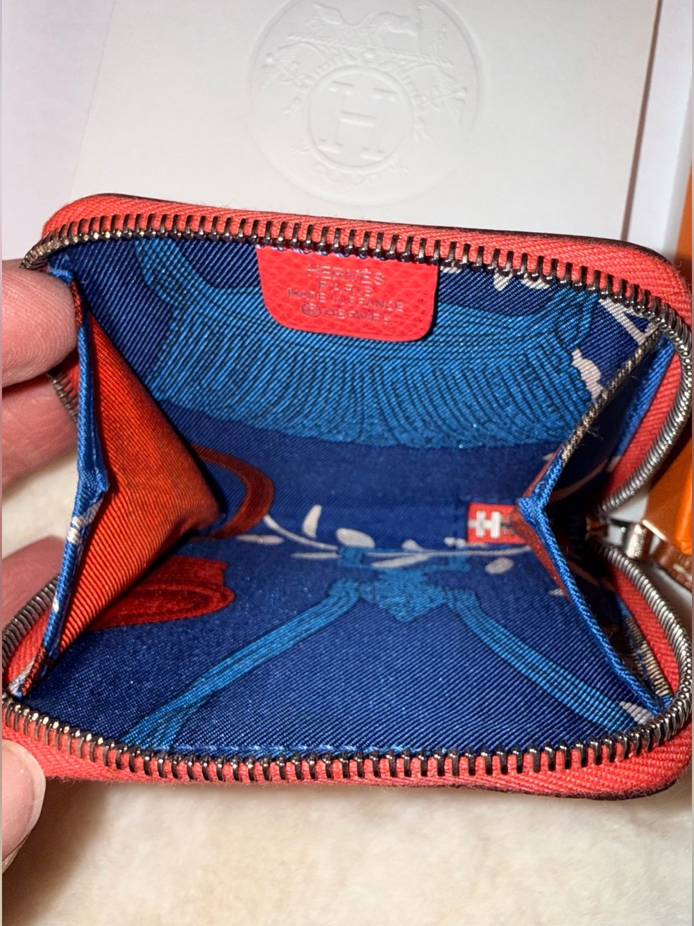 Hermès Silk’In Coin Purse Epsom Orange Zipper Wallet EUC w/ Box Authentic